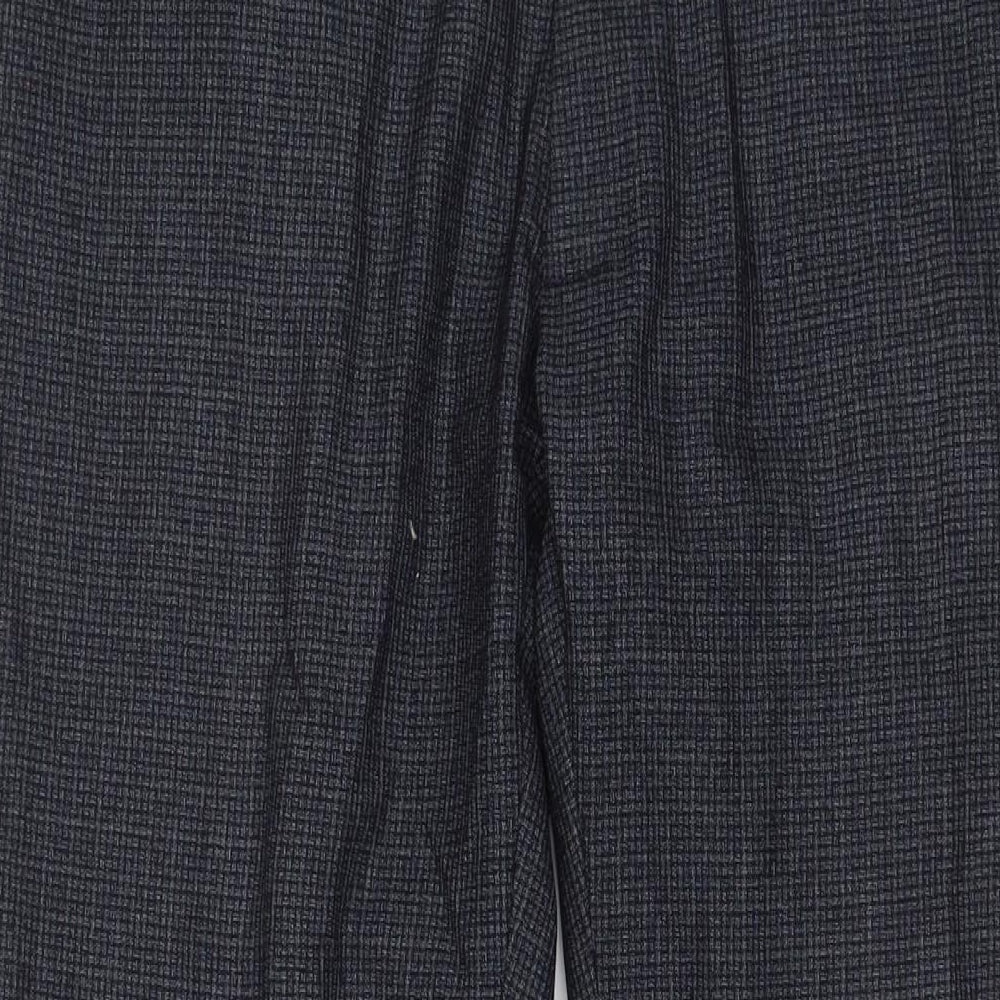 Marks and Spencer Mens Grey Herringbone Polyester Trousers Size 38 in L29 in Regular Zip - Short Leg, Pockets