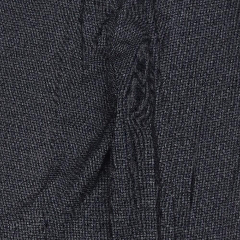 Marks and Spencer Mens Grey Herringbone Polyester Trousers Size 38 in L29 in Regular Zip - Short Leg, Pockets