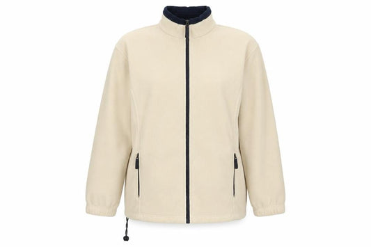 Front view of Marks & Spencer women’s beige jacket, size UK 16, zip - zip pockets