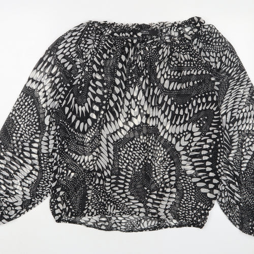 Julien Macdonald Womens Black Geometric Polyester Basic Blouse Size 8 Boat Neck