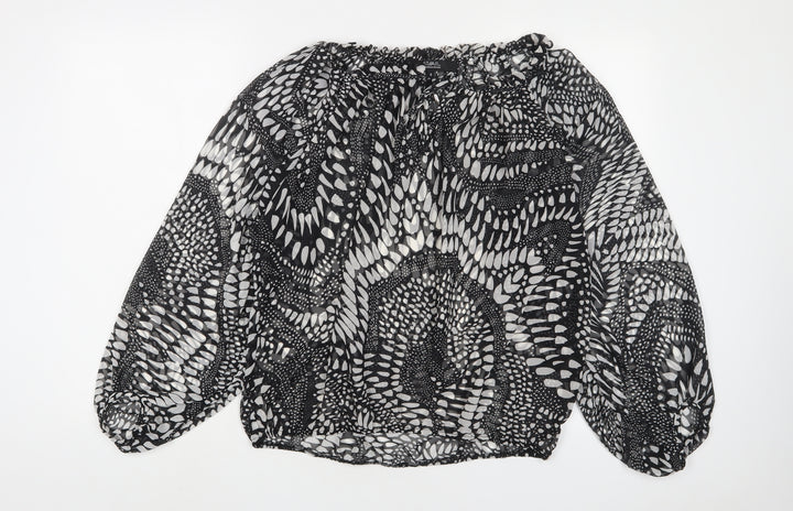 Julien Macdonald Womens Black Geometric Polyester Basic Blouse Size 8 Boat Neck