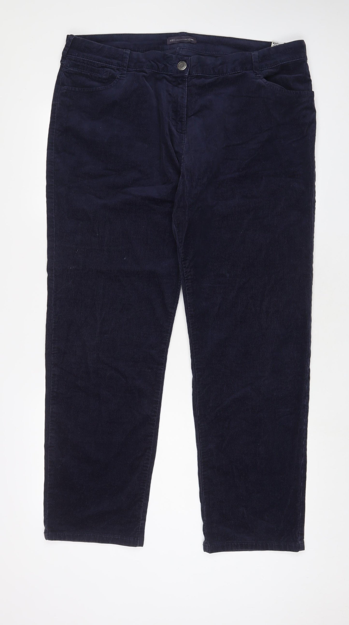 Marks and Spencer Womens Blue Cotton Trousers Size 20 L30 in Regular Zip