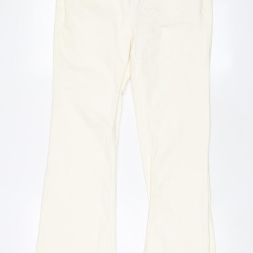 Bershka Womens Ivory Cotton Flared Jeans Size 16 L32 in Regular Zip