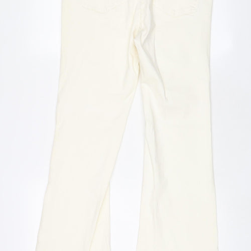 Bershka Womens Ivory Cotton Flared Jeans Size 16 L32 in Regular Zip