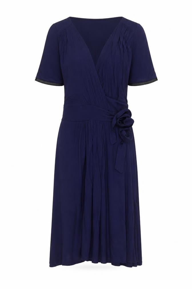 Front view of Phase Eight women’s blue viscose a-line, size UK 10, v-neck pullover