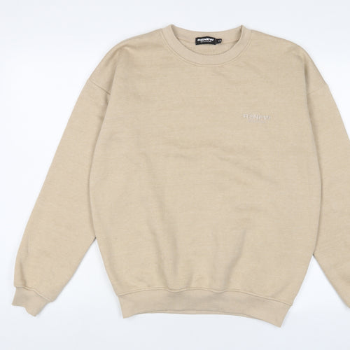 PRETTYLITTLETHING Womens Beige Cotton Pullover Sweatshirt Size 16 Pullover - Embroidered