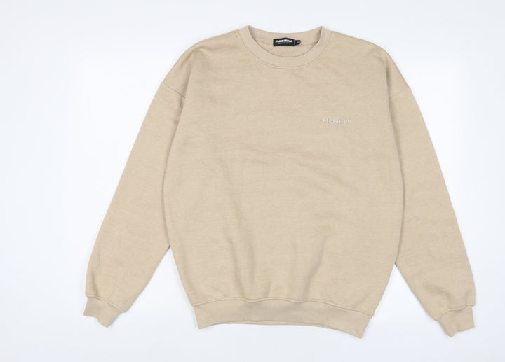 PRETTYLITTLETHING Womens Beige Cotton Pullover Sweatshirt Size 16 Pullover - Embroidered