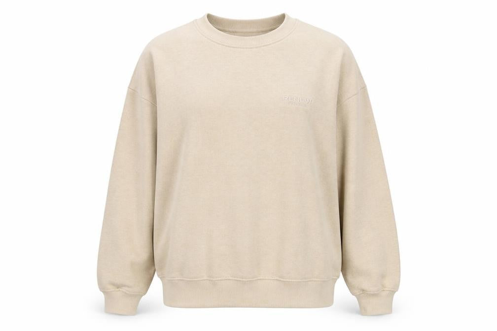 Front view of PRETTYLITTLETHING women’s beige cotton pullover sweatshirt, size UK 16, pullover - embroidered