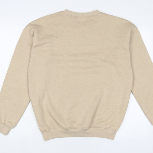 PRETTYLITTLETHING Womens Beige Cotton Pullover Sweatshirt Size 16 Pullover - Embroidered