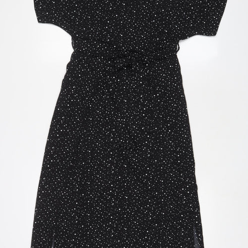 Nasty Gal Womens Black Geometric Polyester A-Line Size 8 V-Neck Zip - Belted