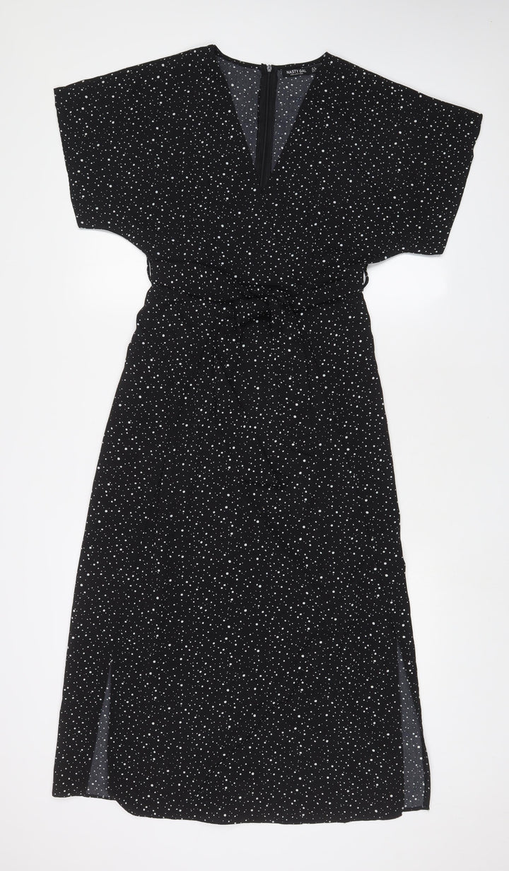 Nasty Gal Womens Black Geometric Polyester A-Line Size 8 V-Neck Zip - Belted