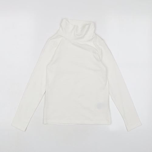 H&M Girls White Cotton Basic Casual Size 6-7 Years High Neck Pullover - 6-8 Years