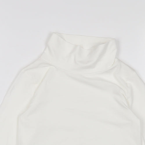H&M Girls White Cotton Basic Casual Size 6-7 Years High Neck Pullover - 6-8 Years
