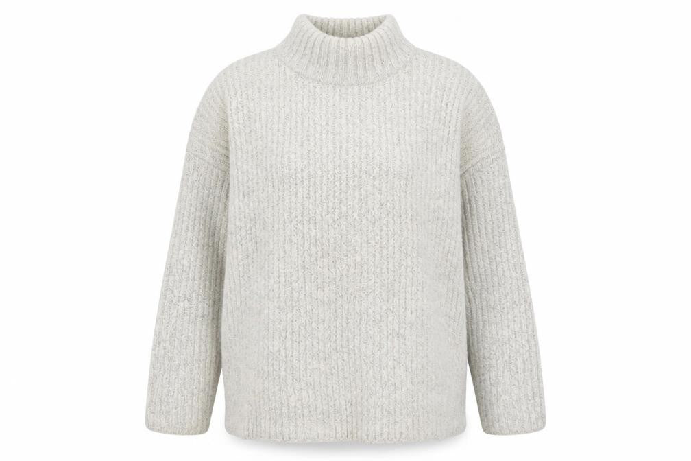 Front view of New Look women’s grey high neck acrylic jumper, size M