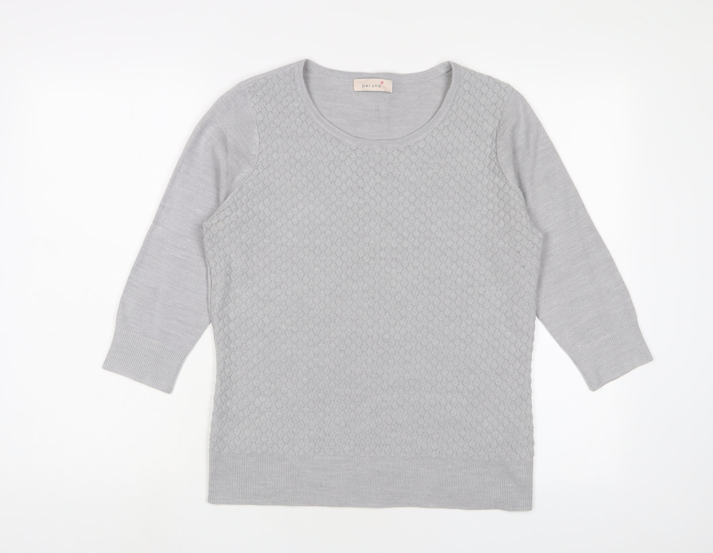 Per Una Womens Grey Crew Neck Acrylic Pullover Jumper Size 12