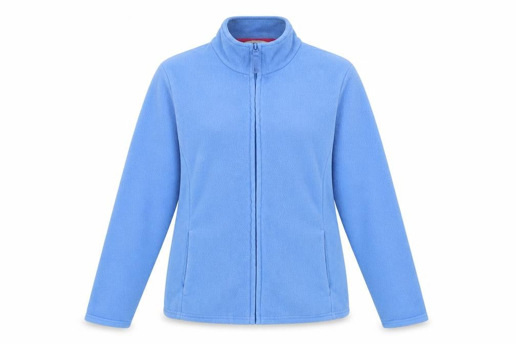 Front view of Marks & Spencer women’s blue jacket, size UK 12, zip