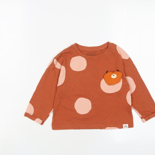 NEXT Girls Brown Geometric Cotton Basic T-Shirt Size 2-3 Years Crew Neck Pullover