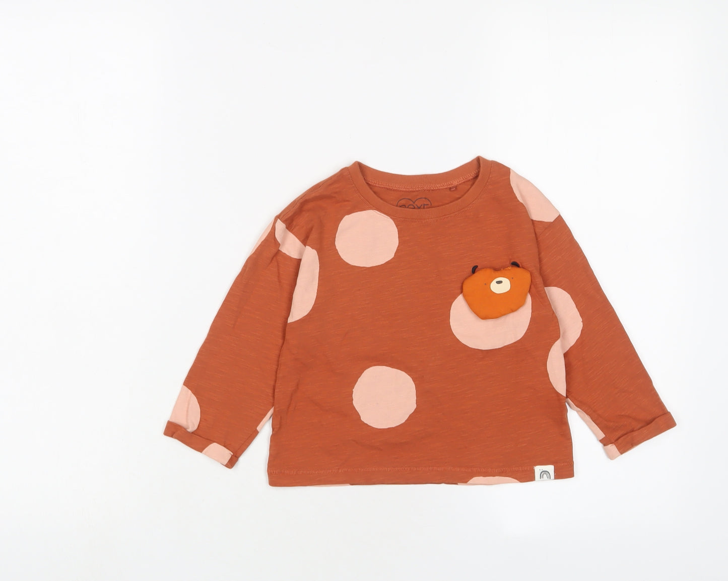 NEXT Girls Brown Geometric Cotton Basic T-Shirt Size 2-3 Years Crew Neck Pullover