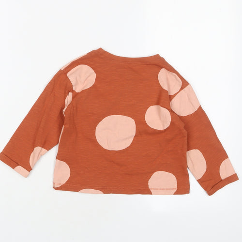 NEXT Girls Brown Geometric Cotton Basic T-Shirt Size 2-3 Years Crew Neck Pullover