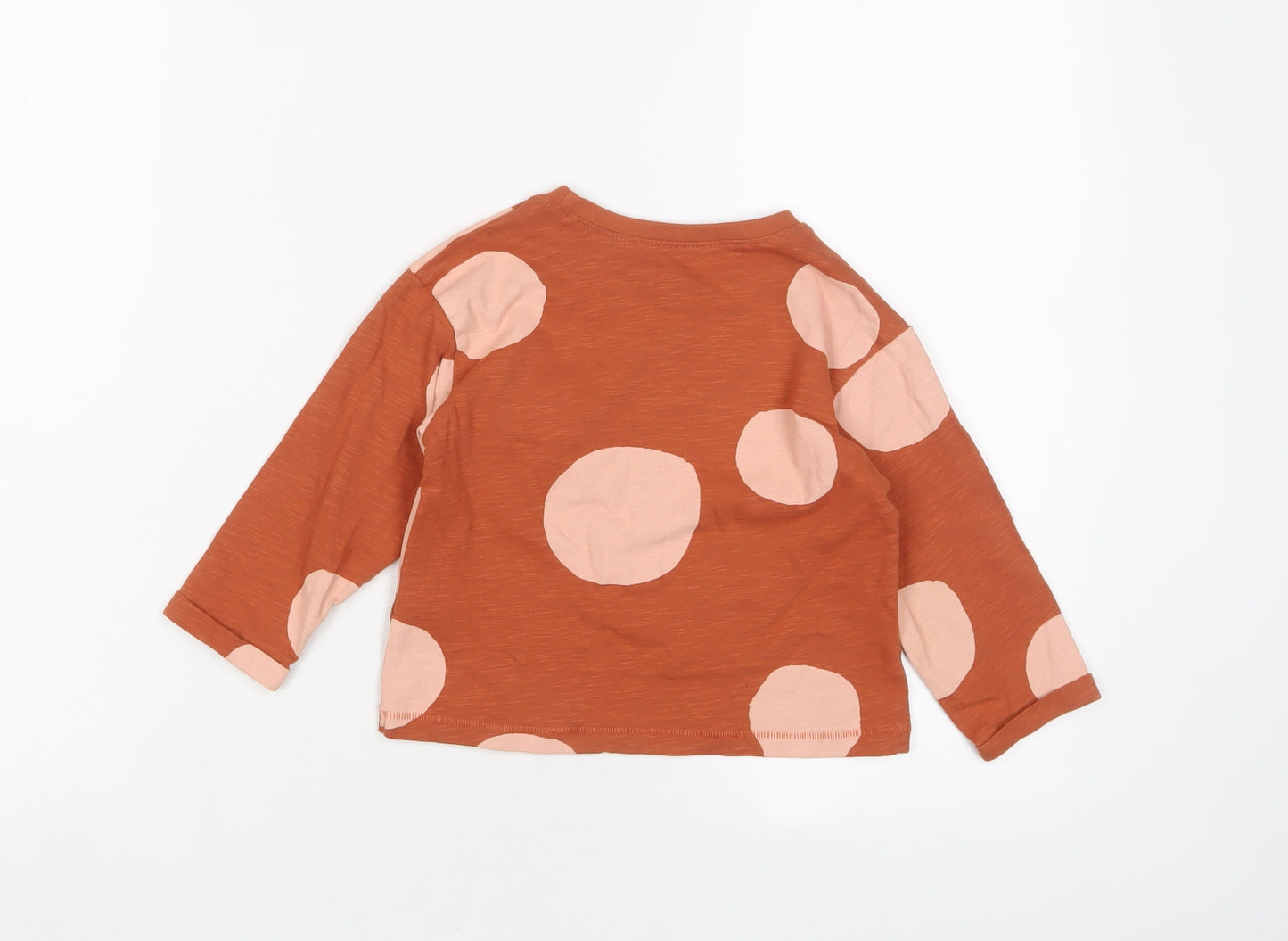 NEXT Girls Brown Geometric Cotton Basic T-Shirt Size 2-3 Years Crew Neck Pullover