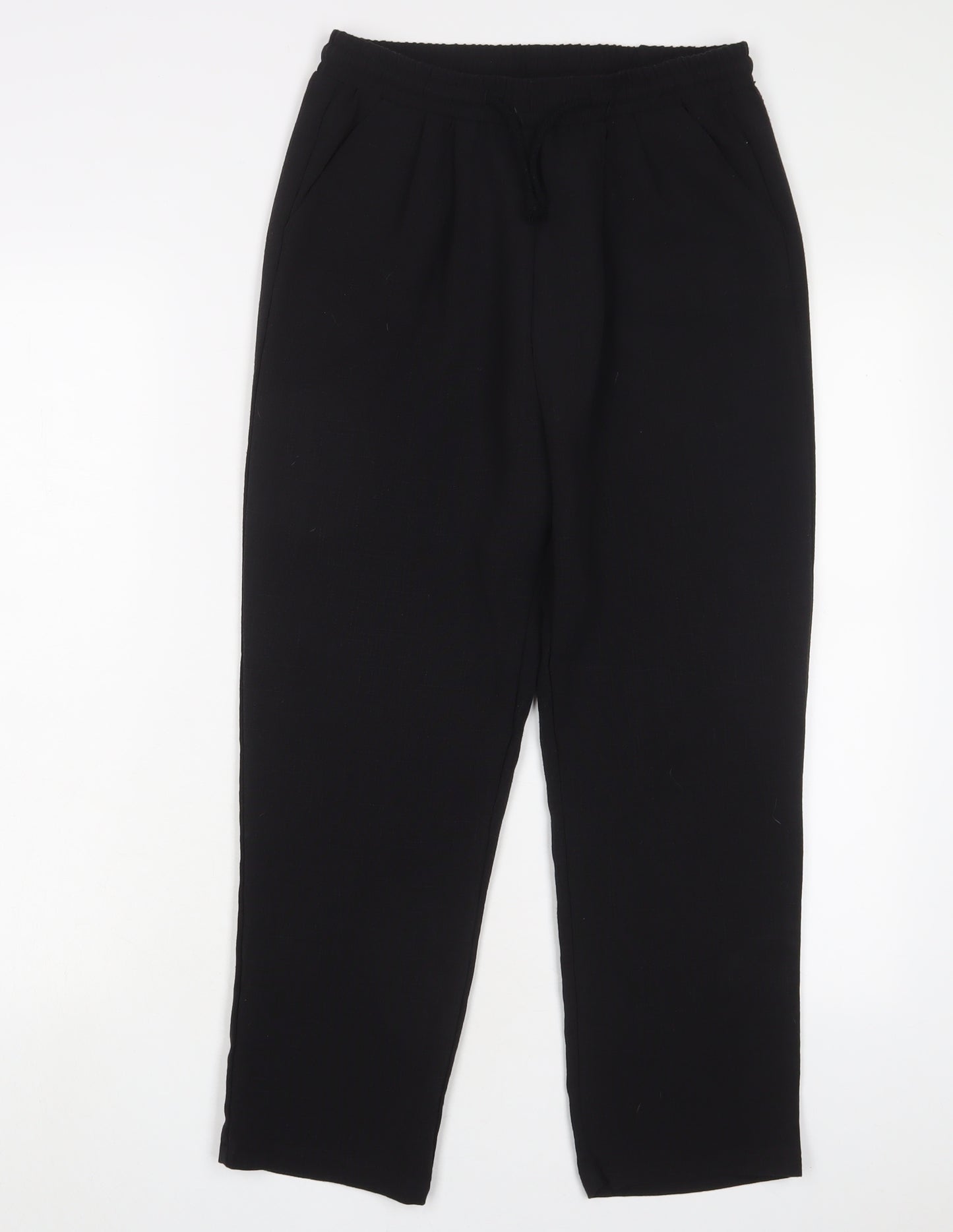 PRETTYLITTLETHING Womens Black Polyester Trousers Size 10 L24 in Regular Drawstring