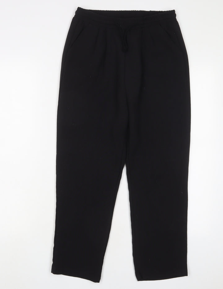 PRETTYLITTLETHING Womens Black Polyester Trousers Size 10 L24 in Regular Drawstring