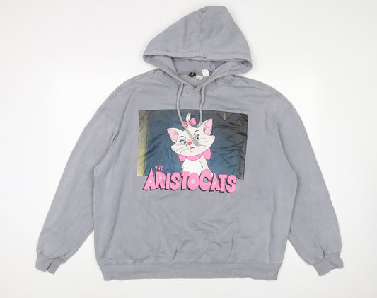 Front view of The Aristocats women’s grey cotton pullover hoodie, size XL, pullover