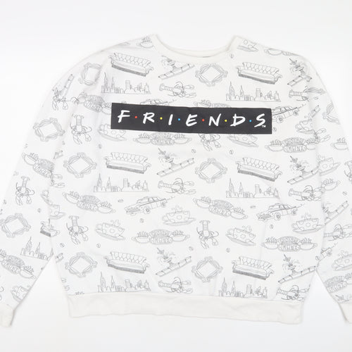 Friends Womens White Geometric Cotton Pullover Sweatshirt Size XL Pullover