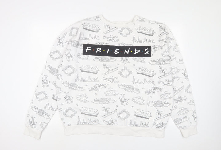 Friends Womens White Geometric Cotton Pullover Sweatshirt Size XL Pullover
