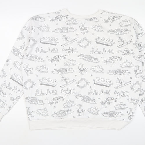 Friends Womens White Geometric Cotton Pullover Sweatshirt Size XL Pullover