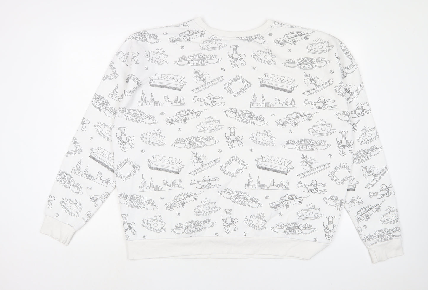 Friends Womens White Geometric Cotton Pullover Sweatshirt Size XL Pullover