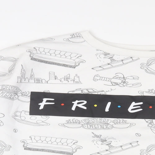 Friends Womens White Geometric Cotton Pullover Sweatshirt Size XL Pullover