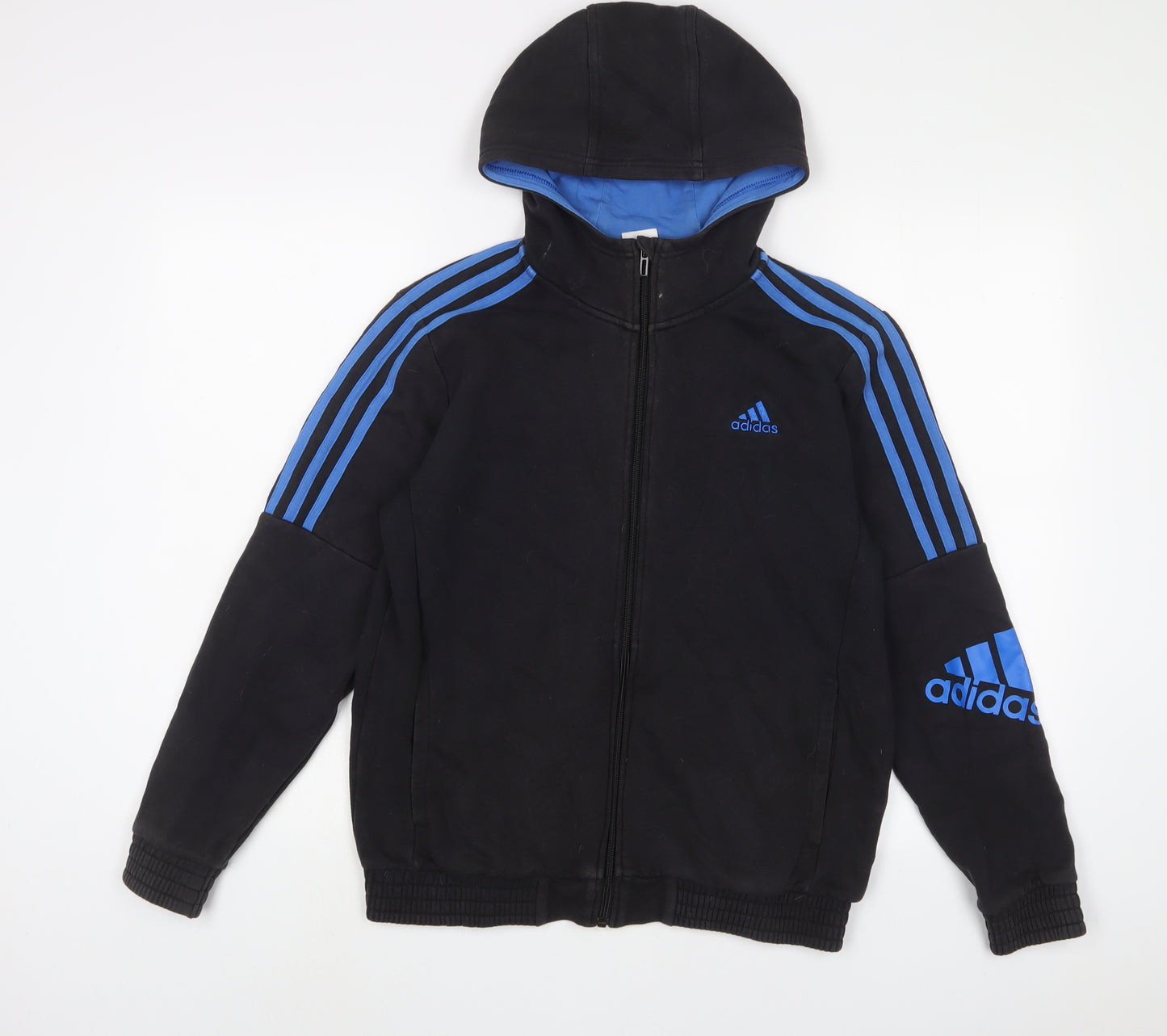 adidas Boys Black Cotton Full Zip Hoodie Size 13-14 Years Zip