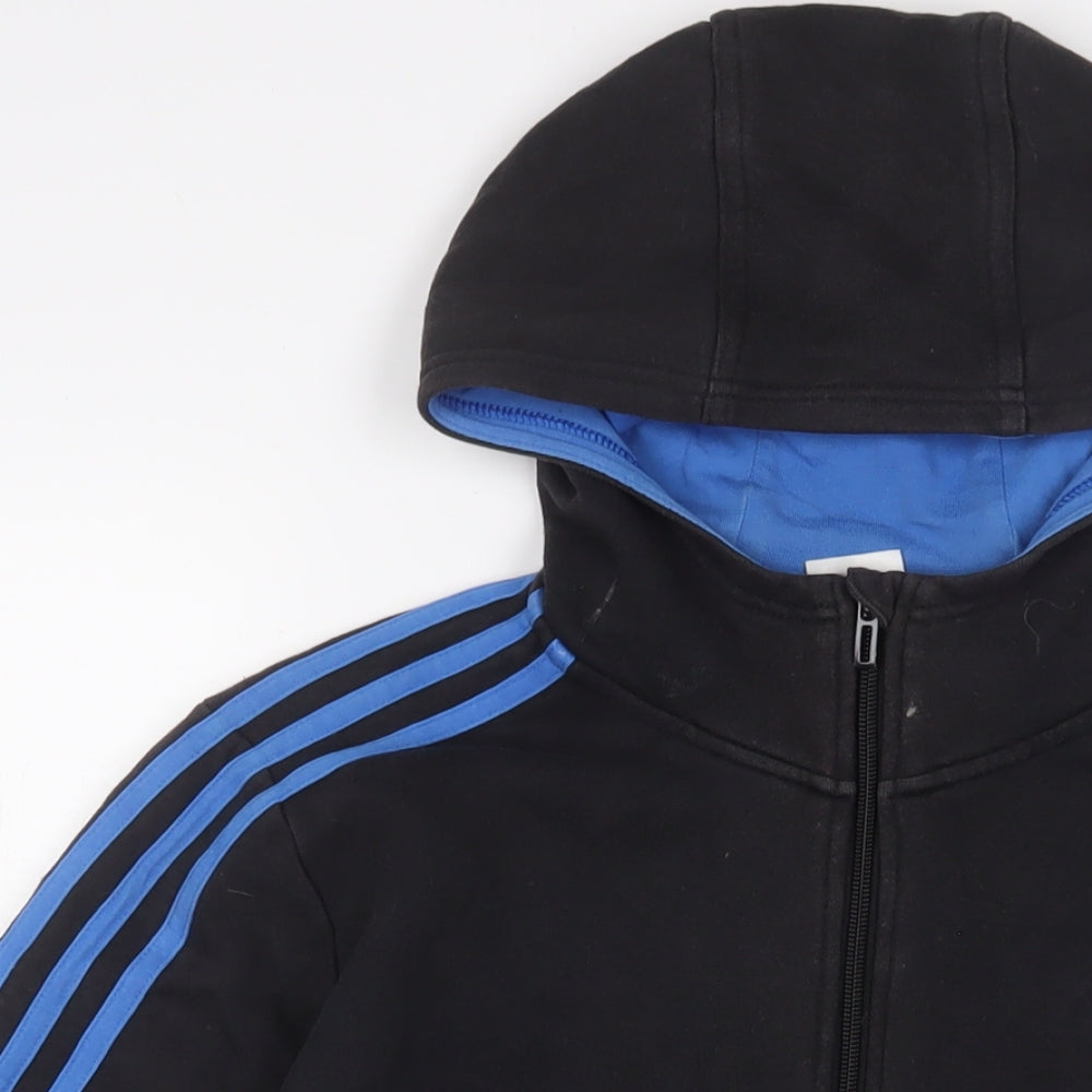 adidas Boys Black Cotton Full Zip Hoodie Size 13-14 Years Zip