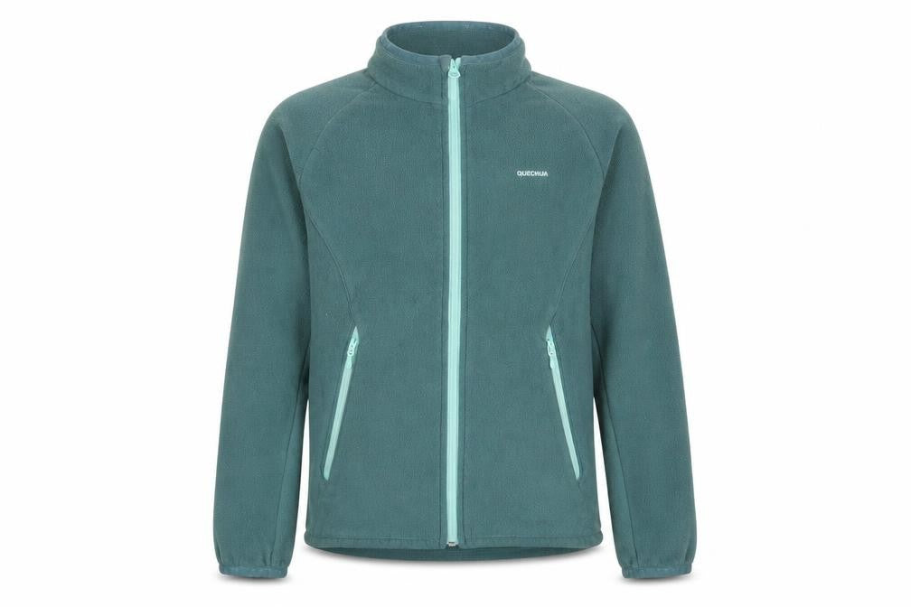 Front view of Decathlon boys’ blue jacket, size 10-11, years zip - zip pockets