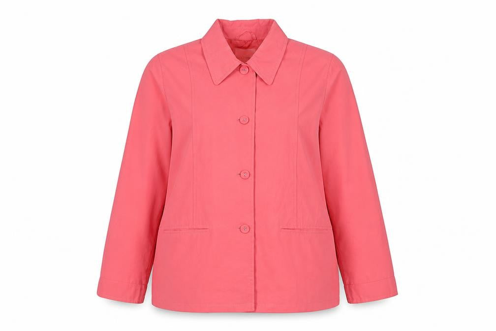 Front view of Marks & Spencer women’s pink jacket, size UK 22, button