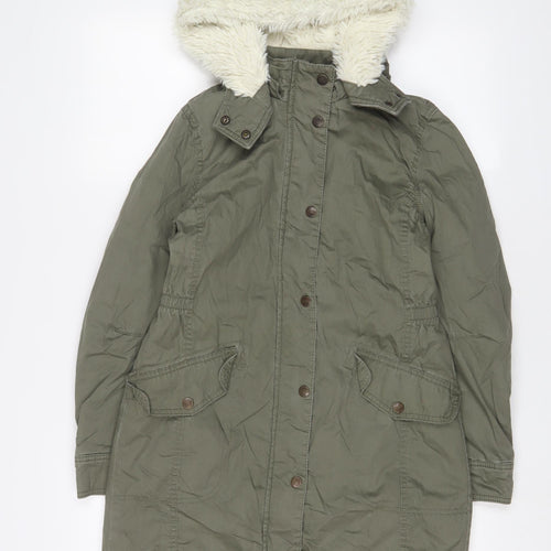 H&M Girls Green Parka Coat Size 11-12 Years Zip