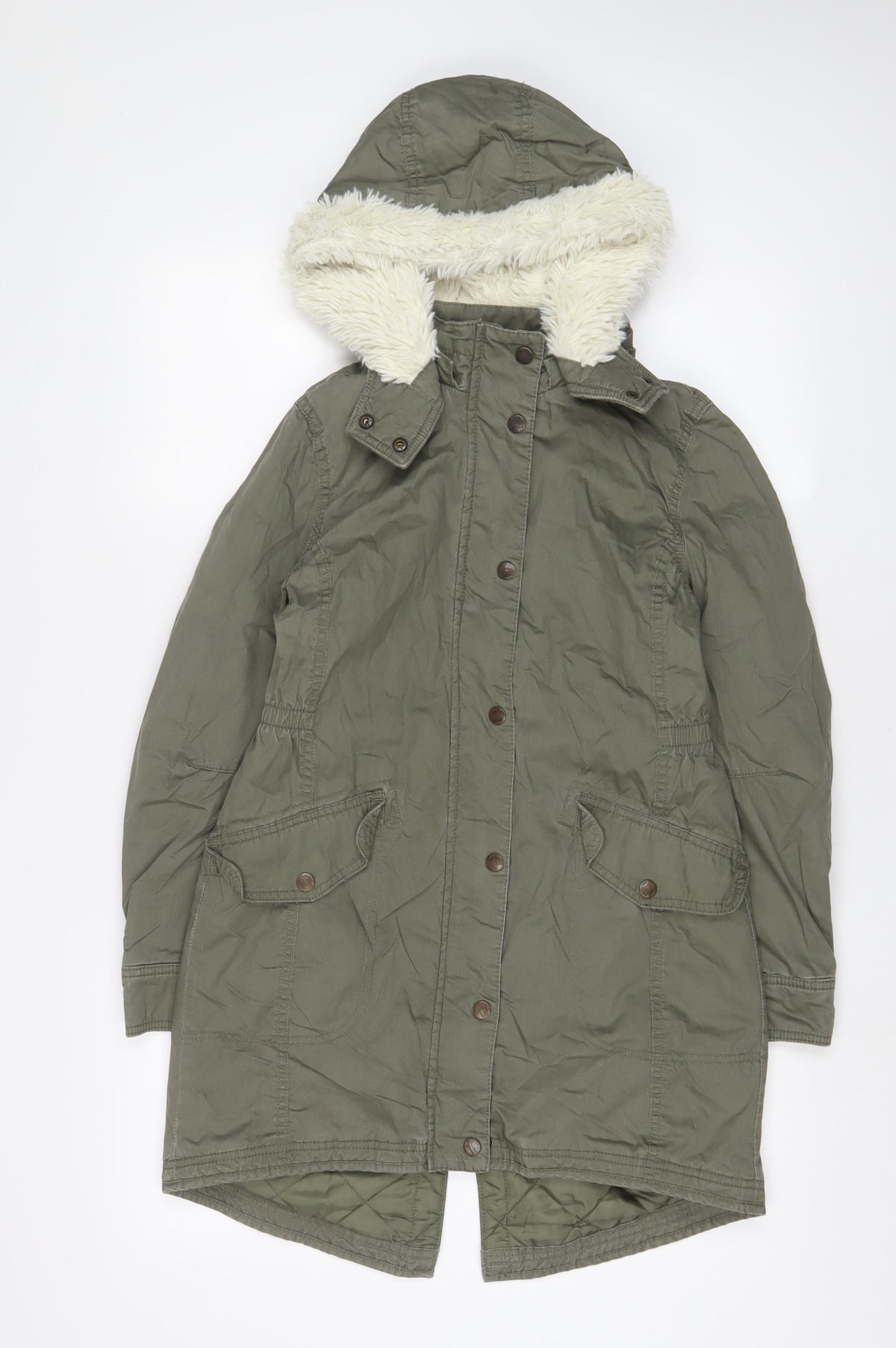 H&M Girls Green Parka Coat Size 11-12 Years Zip