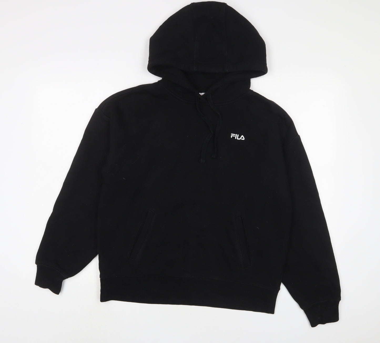 FILA Womens Black Cotton Pullover Hoodie Size M Pullover - Logo, Embroidered