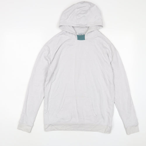 Marks and Spencer Boys White Cotton Pullover Hoodie Size 14-15 Years Pullover
