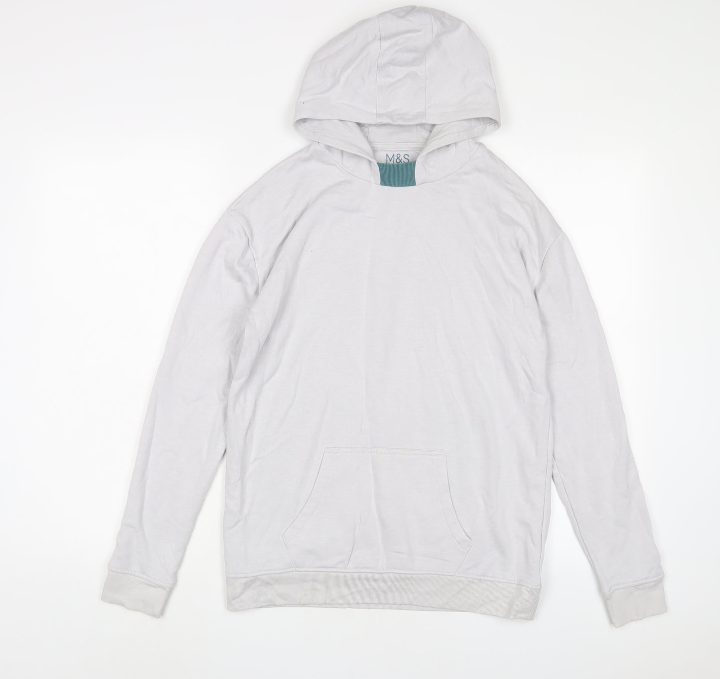 Marks and Spencer Boys White Cotton Pullover Hoodie Size 14-15 Years Pullover
