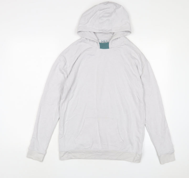 Marks and Spencer Boys White Cotton Pullover Hoodie Size 14-15 Years Pullover