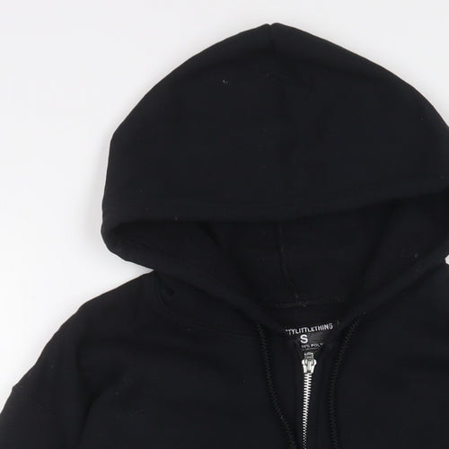 PRETTYLITTLETHING Womens Black Cotton Full Zip Hoodie Size S Zip