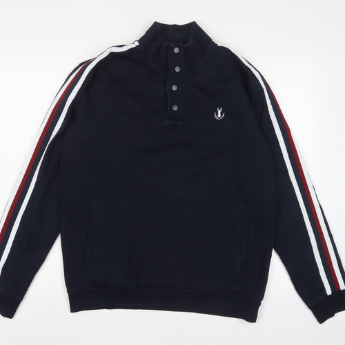 NEXT Mens Blue Striped Cotton Pullover Sweatshirt Size M - Logo, Embroidered