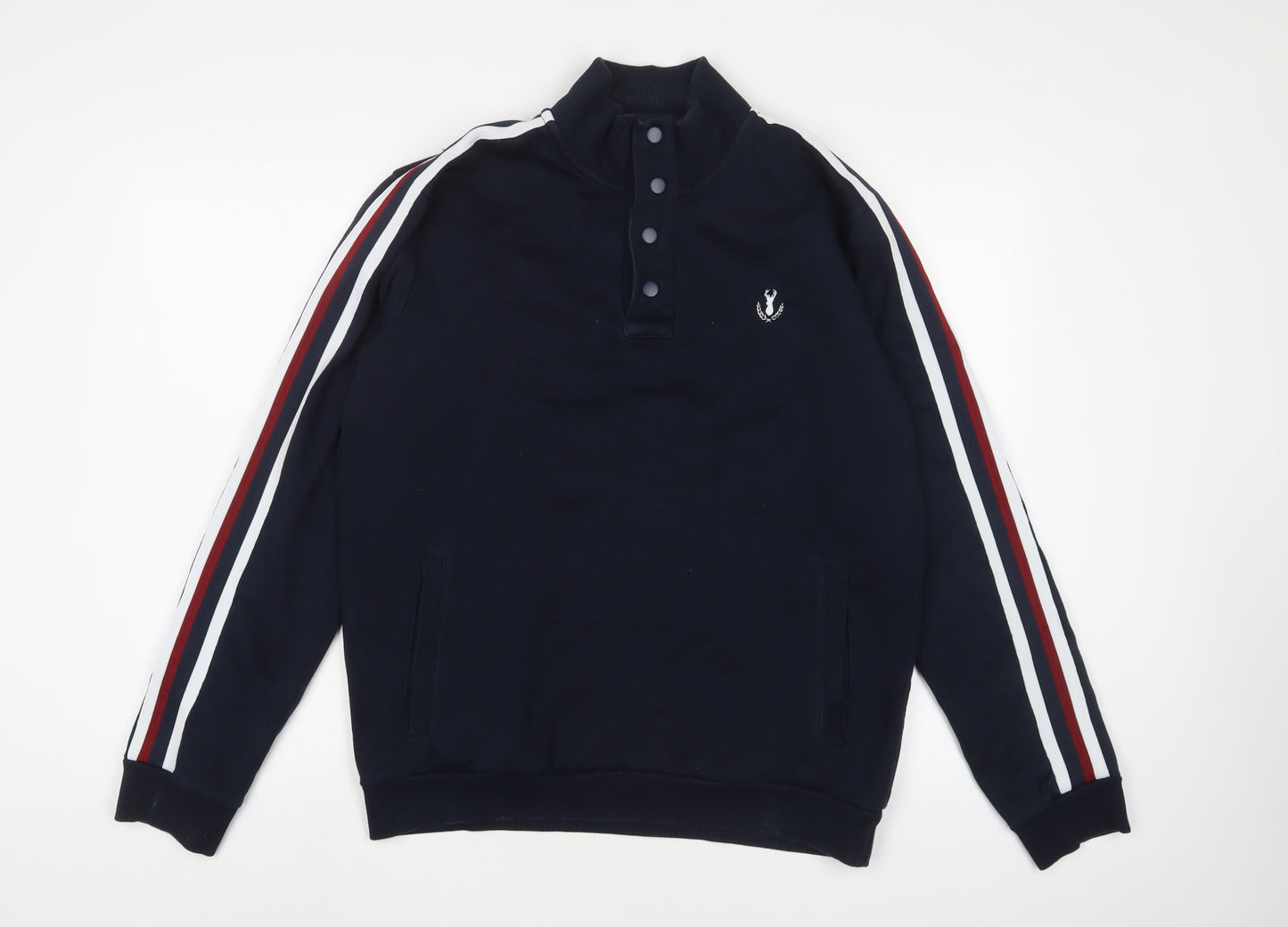 NEXT Mens Blue Striped Cotton Pullover Sweatshirt Size M - Logo, Embroidered