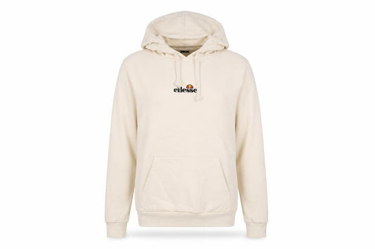 Front view of Ellesse women’s beige cotton pullover hoodie, size UK 12, pullover - logo, embroidered