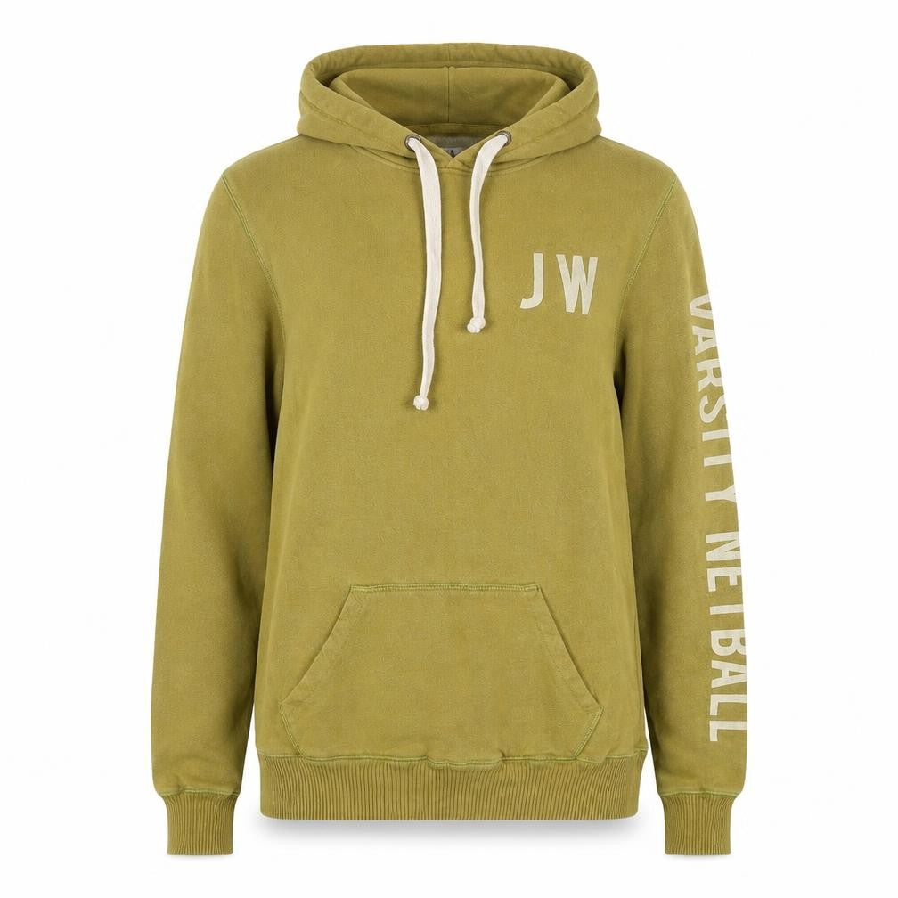 Front view of Jack Wills women’s green cotton pullover hoodie, size UK 10, pullover