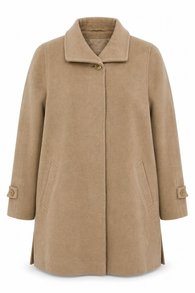 Front view of MARCONA women’s brown overcoat coat, size UK 16, button