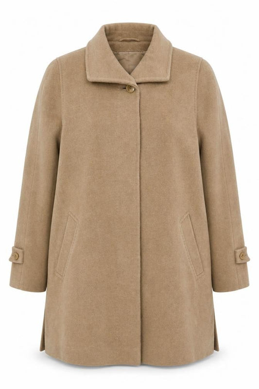 Front view of MARCONA women’s brown overcoat coat, size UK 16, button