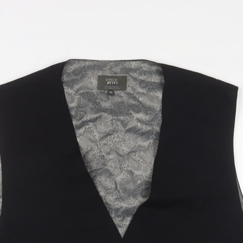 Simon Jersey Mens Black Wool Jacket Suit Waistcoat Size 46 Regular